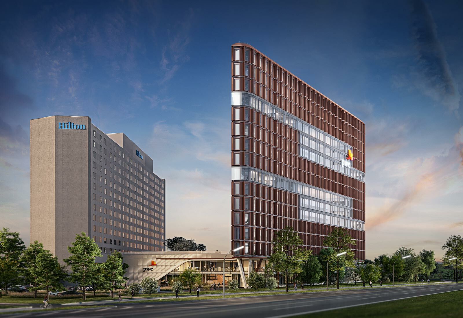 NOVIA: Projekt Eclipse in Düsseldorf (Komplettansicht der Büroimmobilie von der Hauptstraße aus)